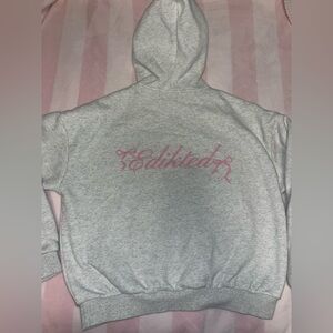 Edikted Sasha Pink Bow Detail Grey Hoodie Size Large